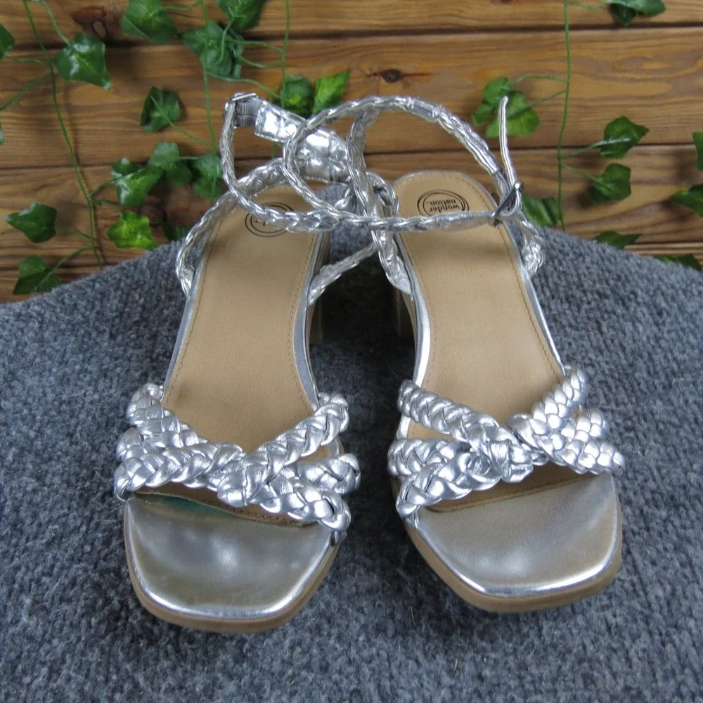 Wonder Nation Girls‎ Silver Braid Sandal Block Heel Synthetic Size 4 Chic Dressy
